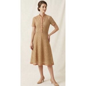 Simpson's Vintage 1960s Shirtwaist Day Dress Sz S Beige Tan Lace Sheer Short Slv